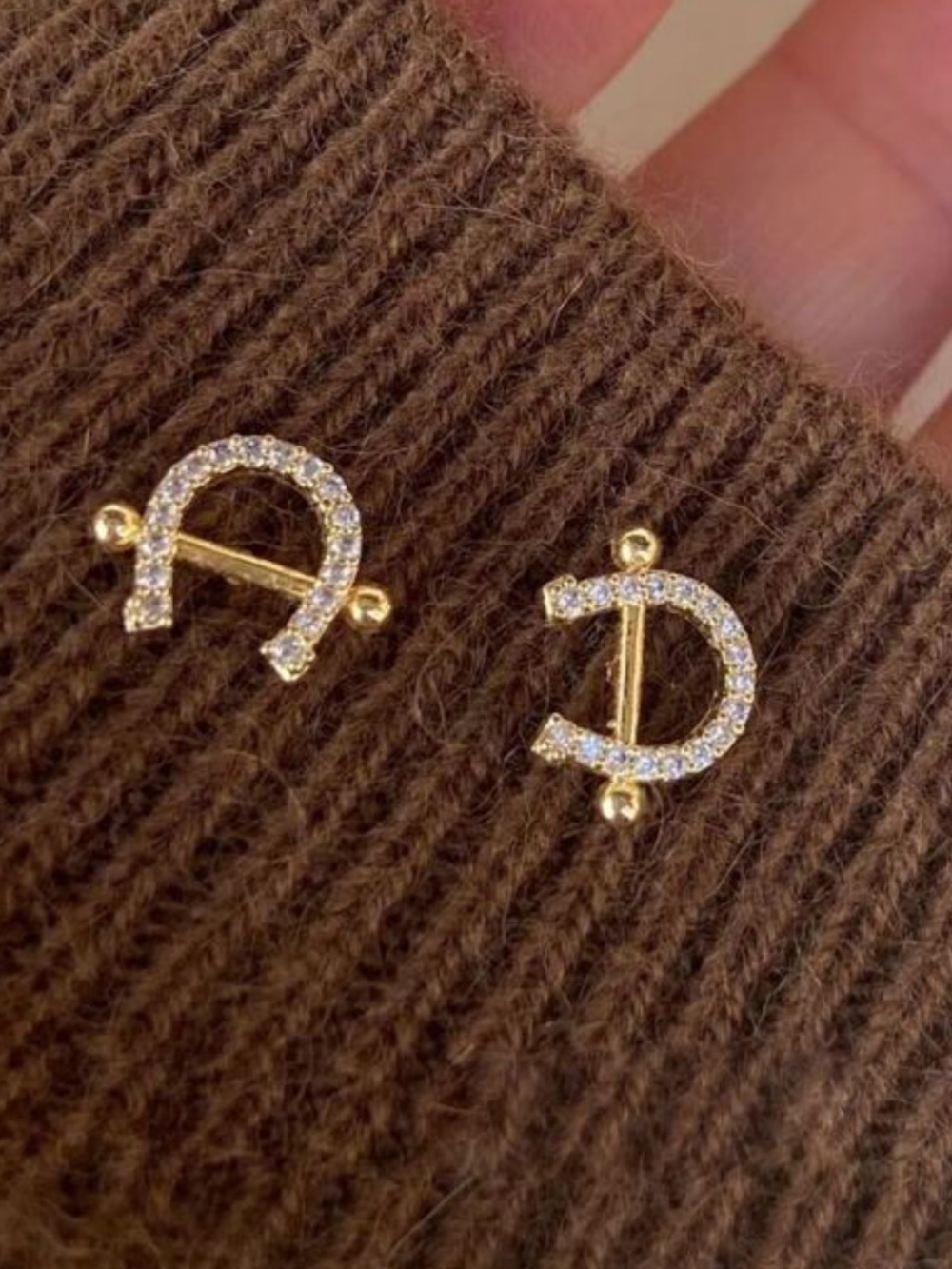 Gold Crystal Horseshoe Stud Earrings